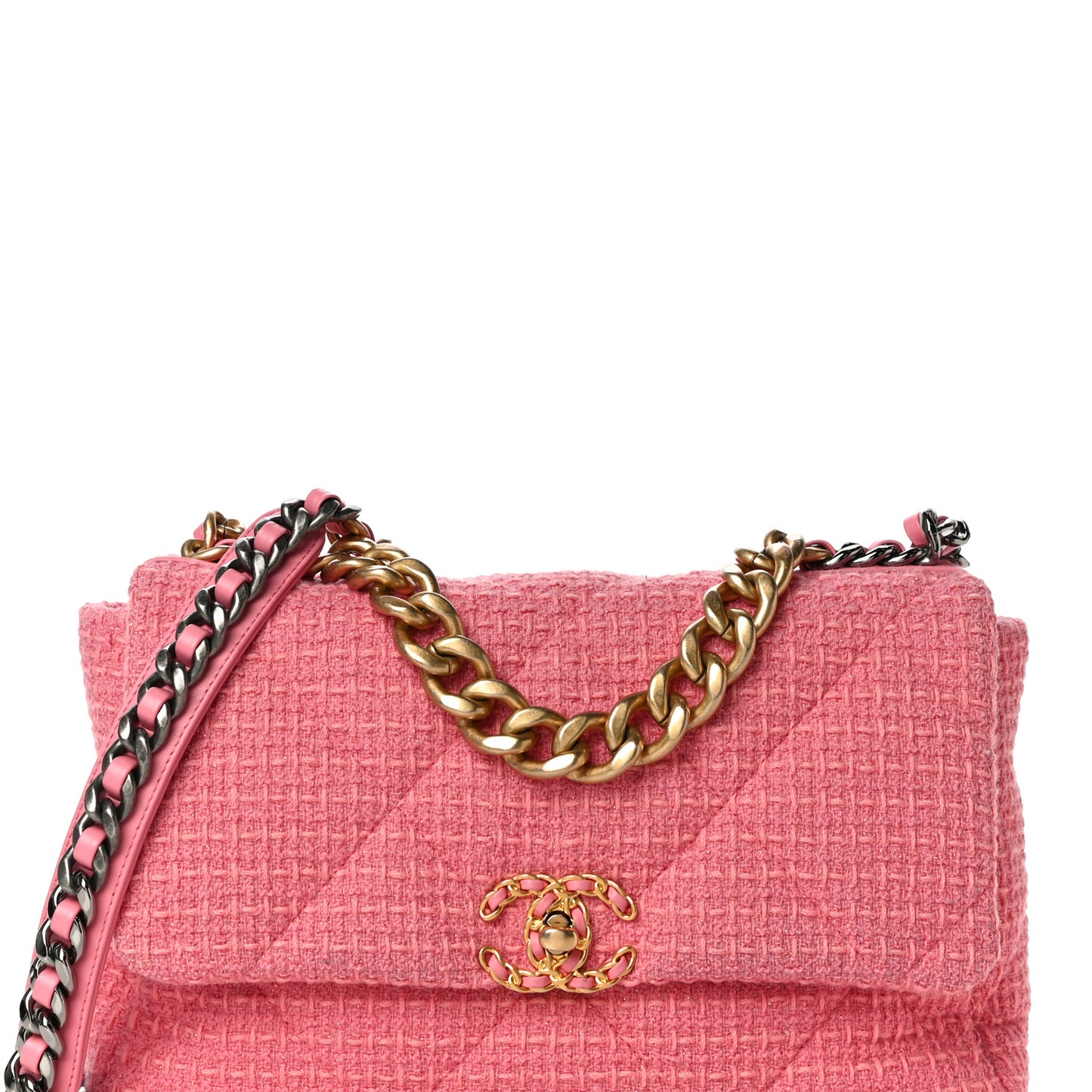 Metallic Tweed Quilted Large Chanel 19 Flap Pink