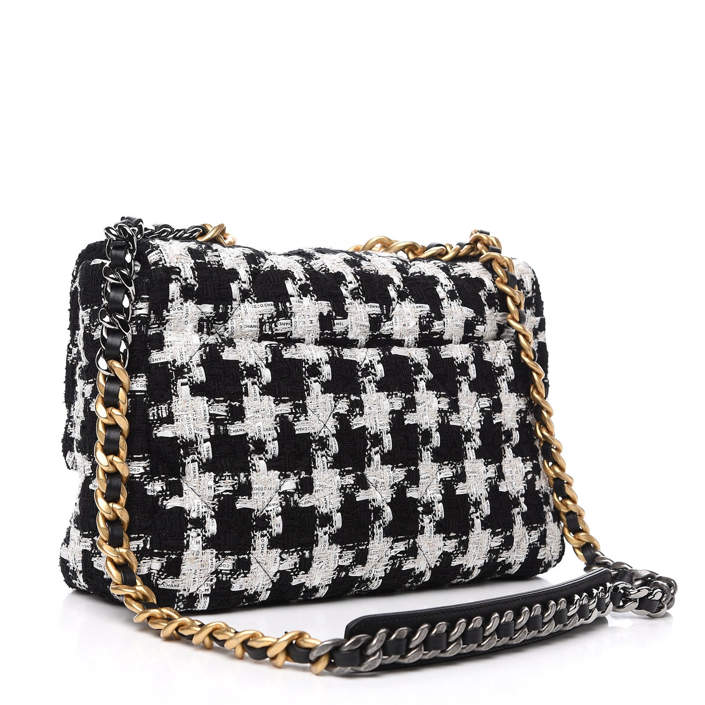 Tweed Quilted Large 19 Flap Black Ecru White