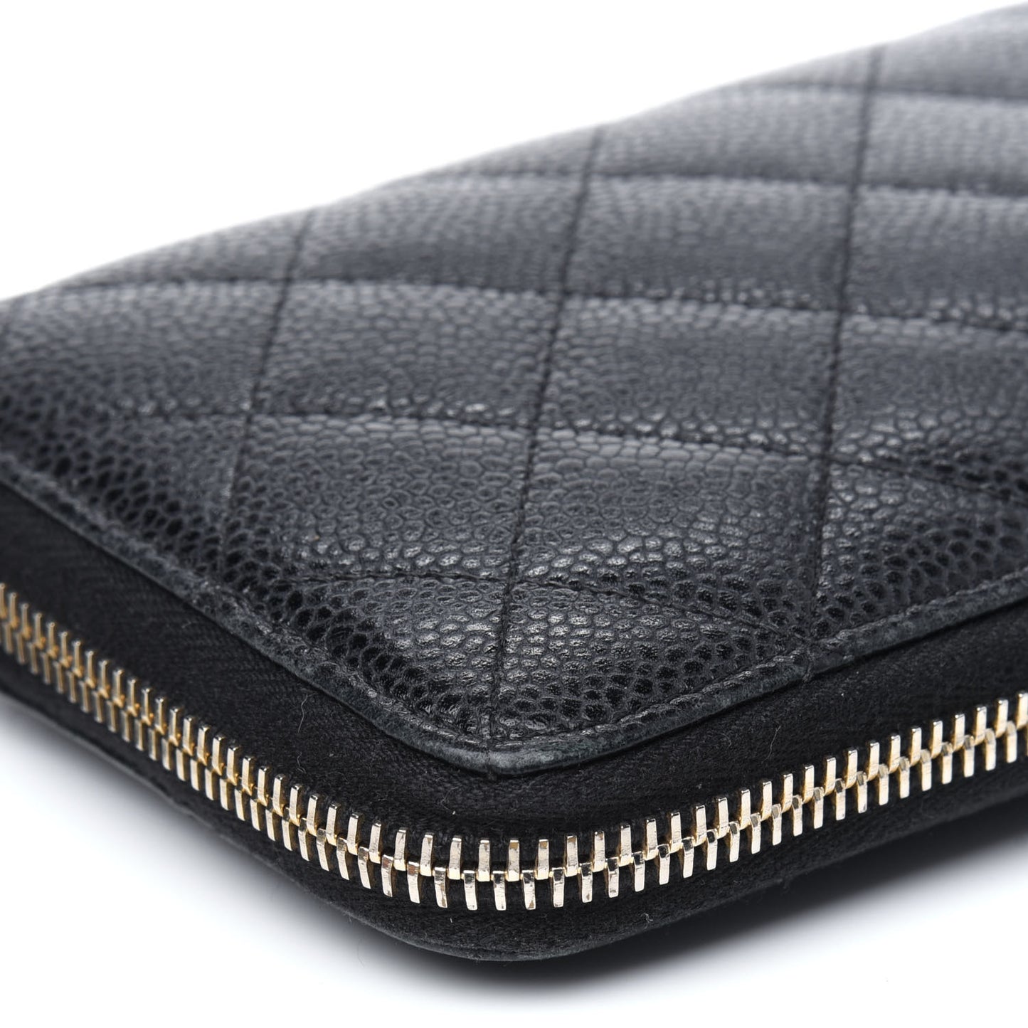 Caviar Quilted Large Gusset Zip Around Wallet Black