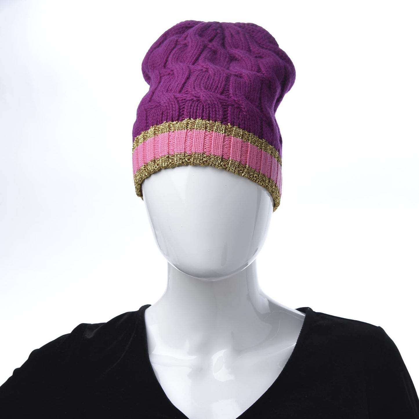Wool Cashmere Polyamide Cable Knit Bonhate Beanie Hat M Magenta Pink