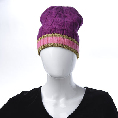 Gucci Wool Cashmere Polyamide Cable Knit Bonhate Beanie Hat M Magenta Pink 2 of 6