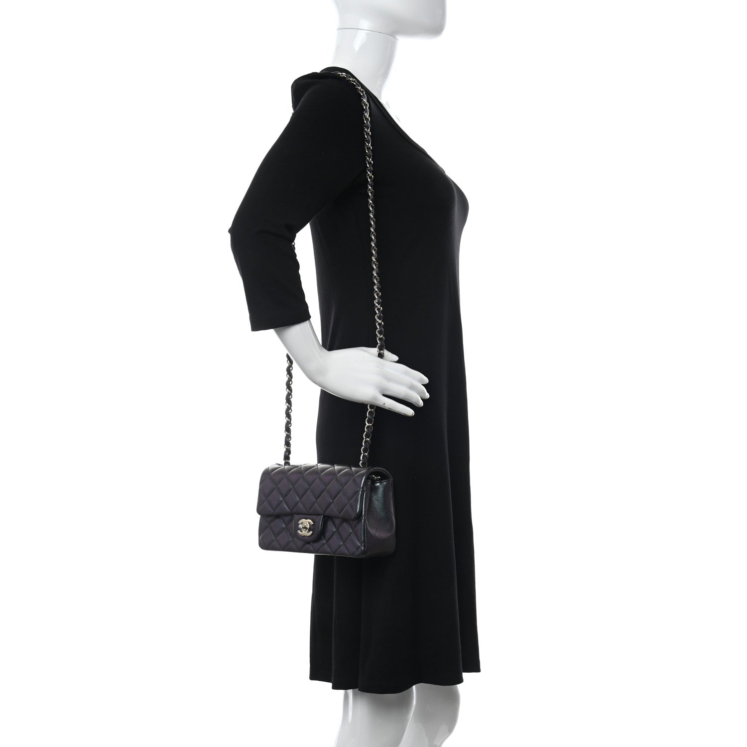 Chanel Iridescent Lambskin Quilted Mini Rectangular Flap Black 2 of 13