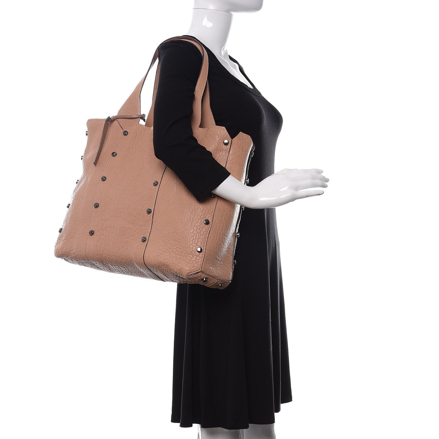 Grained Calfskin Studded Lockett Shopper Tote Ballet Pink