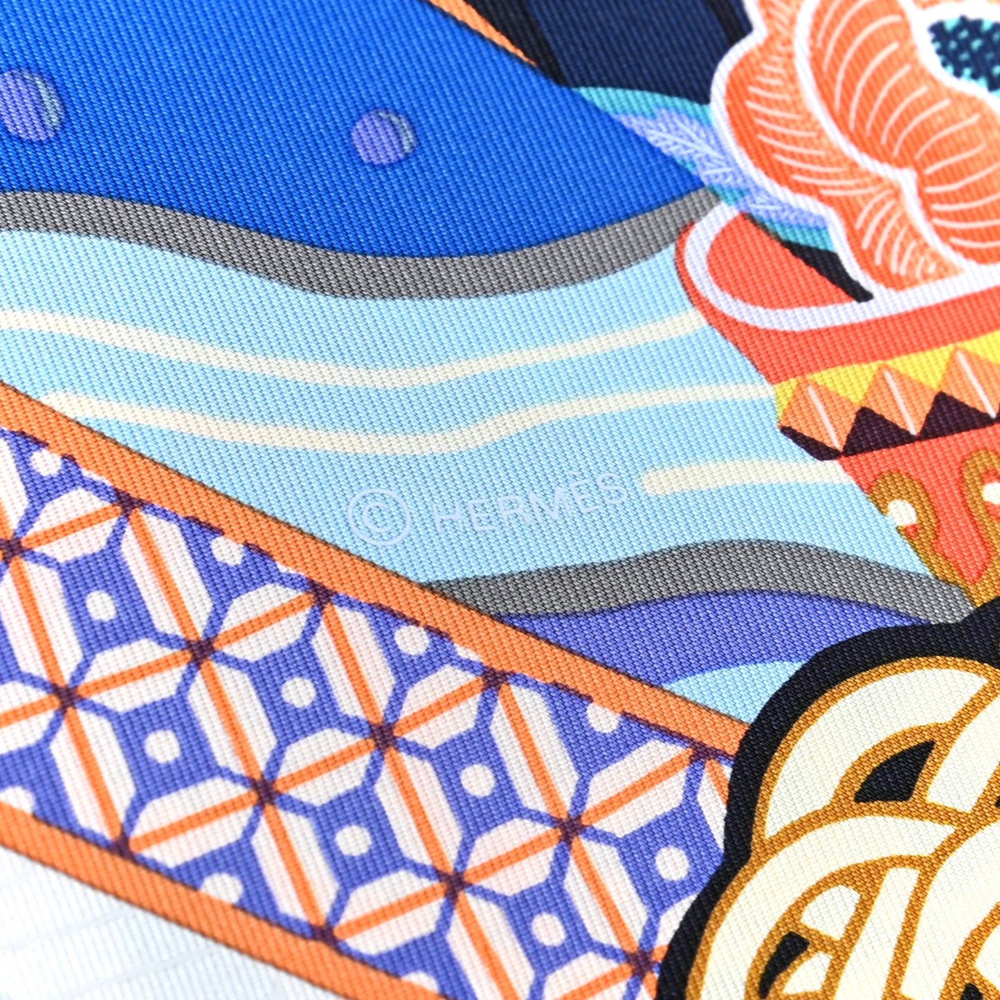 Silk Twill Duo Cosmique Scarf 90 Rose Pale Bleu Orange