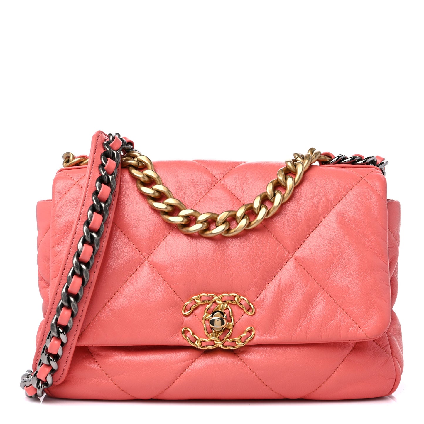 Goatskin Quilted Medium Chanel 19 Flap Coral