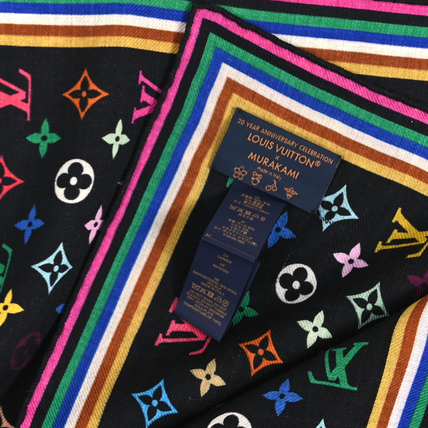 Louis Vuitton LV X TM Silk Monogram Multicolor Square 90 Scarf Black 3 of 3