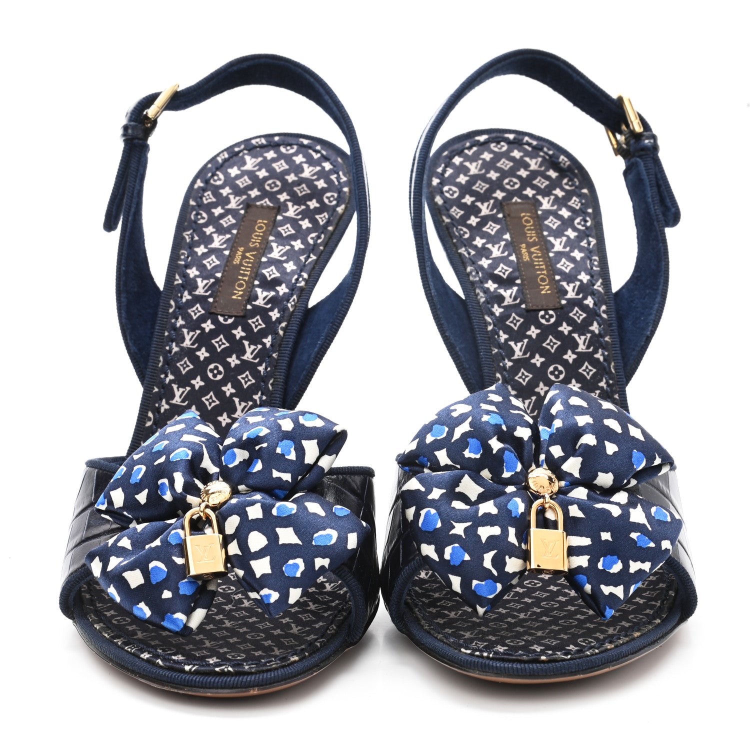 Louis Vuitton Crocodile Silk Bow Lock Slingback Pumps 37 2 of 8