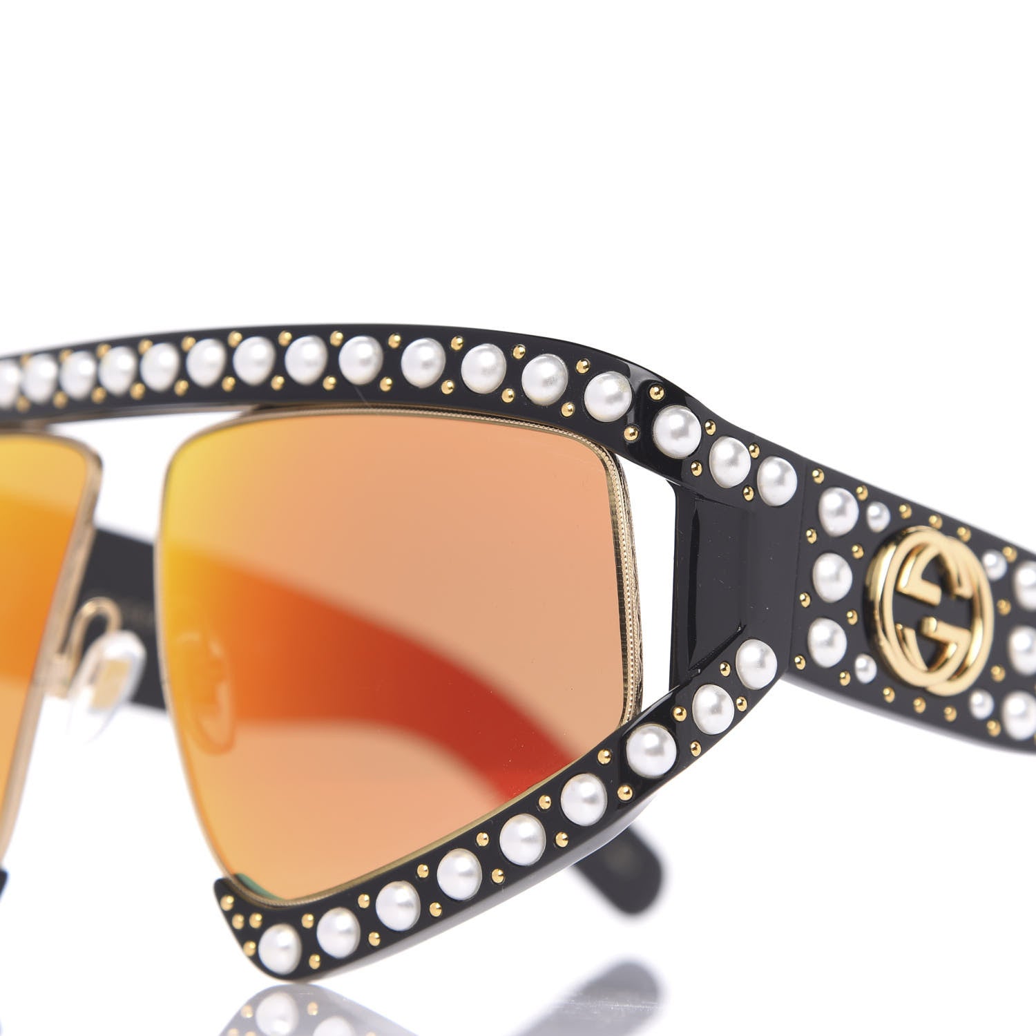 Gucci Acetate Pearl Rectangular Frame Sunglasses GG0234S Black Orange 7 of 8