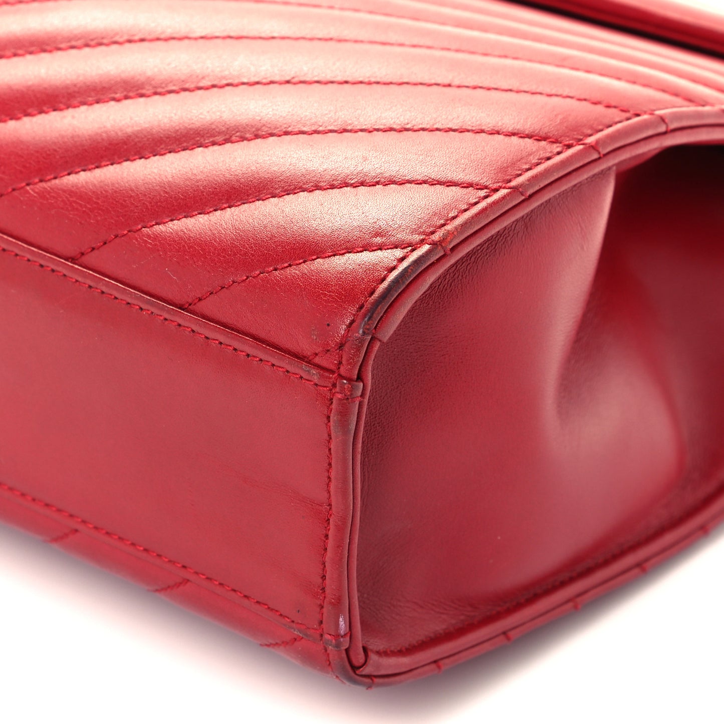 Smooth Calfskin Matelasse Chevron Large Monogram Satchel Red