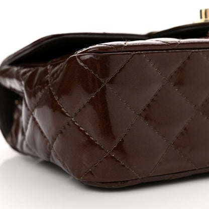 Chanel Shaded Patent Calfskin Quilted Mini Rectangular Flap Green Orange Dark Brown 9 of 11