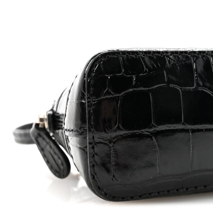 Balenciaga Shiny Calfskin Logo Crocodile Embossed Mini Ville Top Handle Bag Black 8 of 9