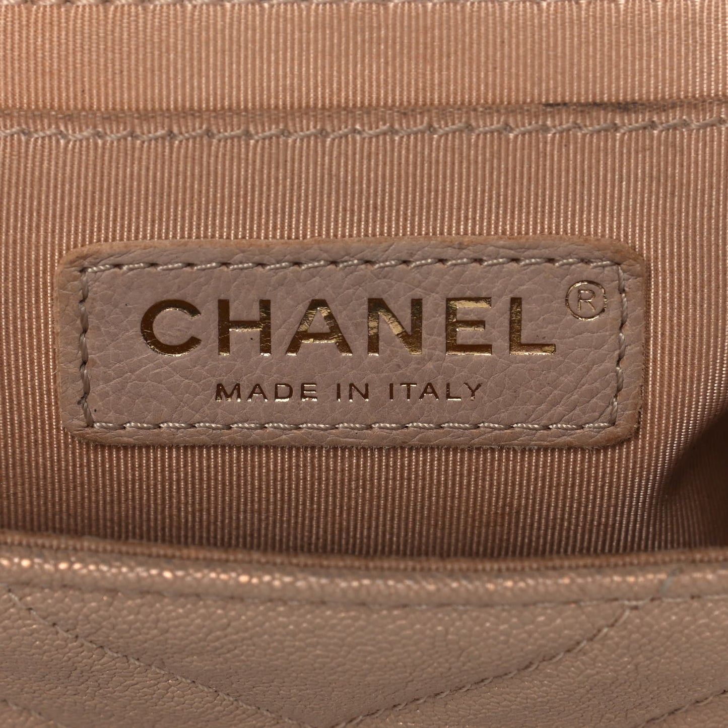 Metallic Caviar Chevron Quilted Medium Statement Flap Beige