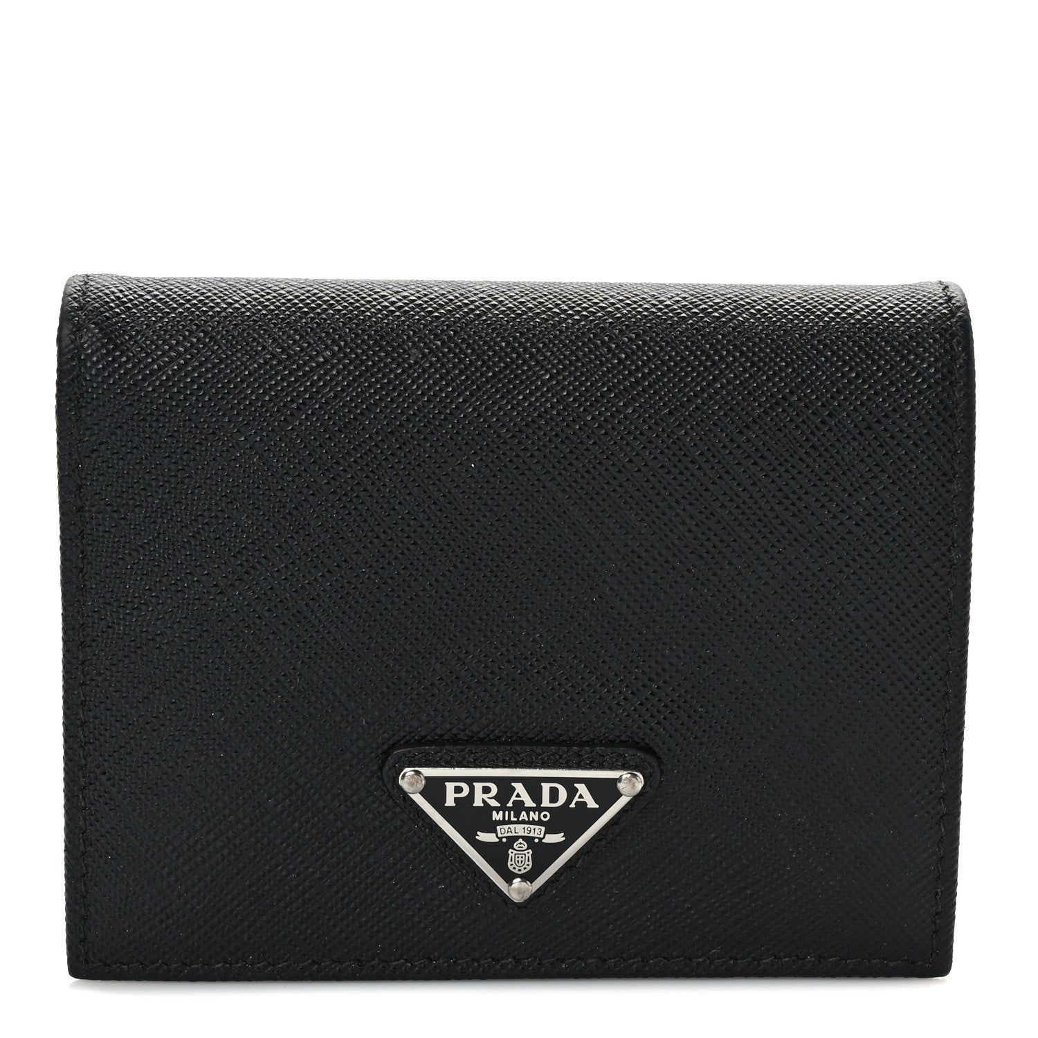 Prada Saffiano Small Triangle Bi-Fold Wallet Black 1 of 7
