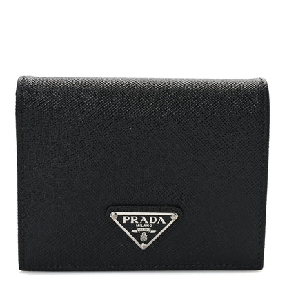 Prada Saffiano Small Triangle Bi-Fold Wallet Black 1 of 7