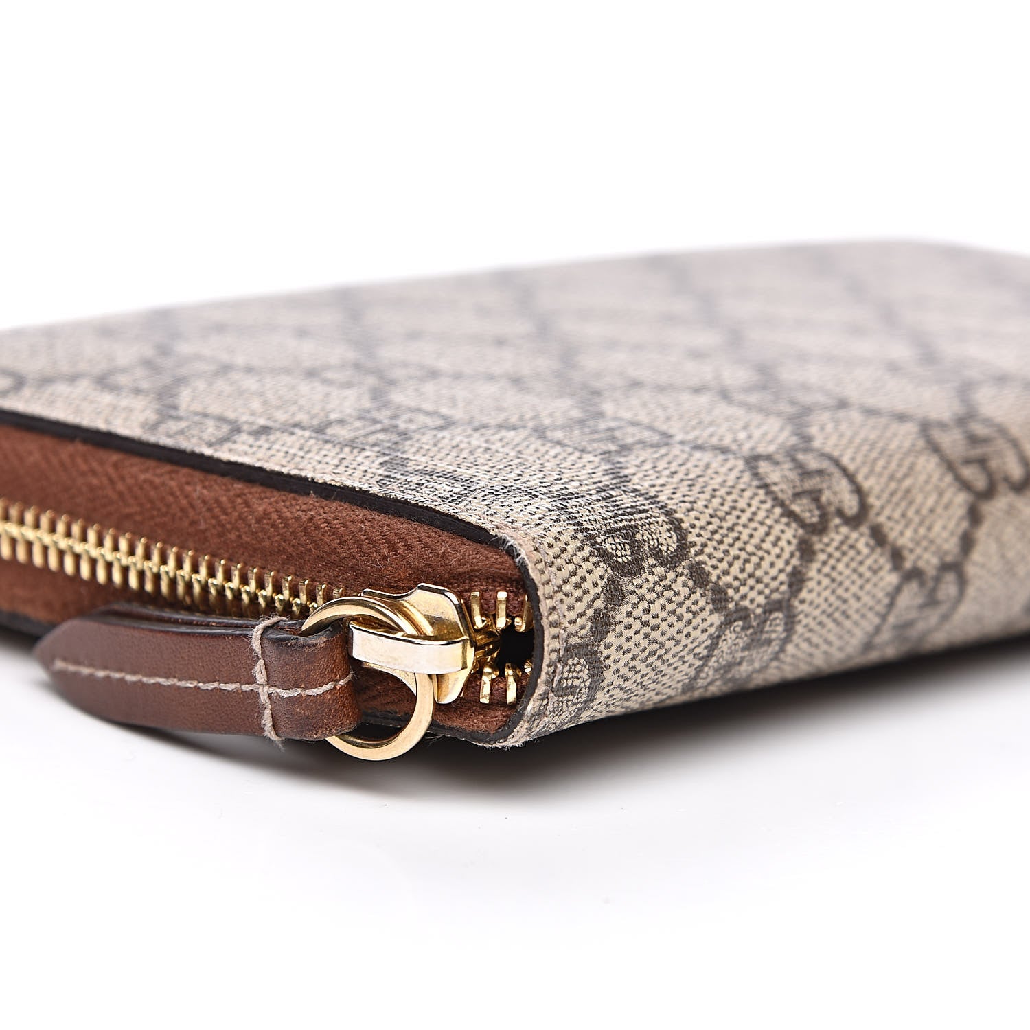 Gucci GG Supreme Monogram Cuoio Toscano Zip Around Organizer Wallet Beige Ebony Cuir 8 of 15