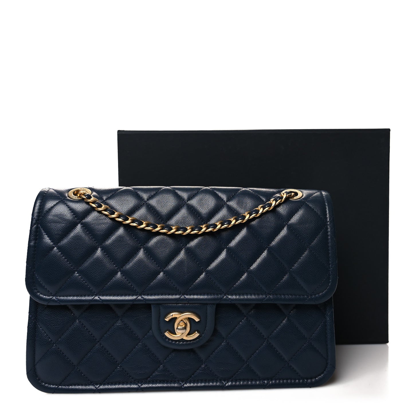 Caviar Quilted Large Sweet Classic Flap Navy Blue