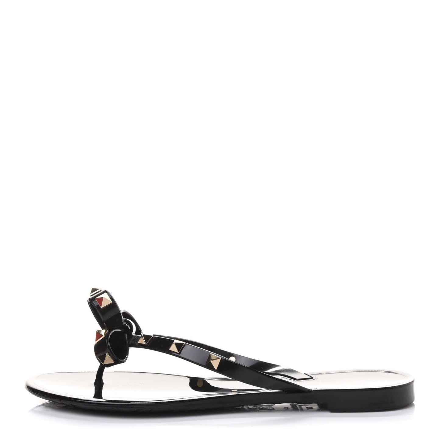PVC Jelly Rockstud Bow Thong Sandals 37 Black