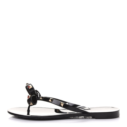 Valentino Garavani PVC Jelly Rockstud Bow Thong Sandals 37 Black 1 of 9