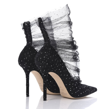 Jimmy Choo Suede Tulle Lavish 100 Pumps 37.5 Black Silver 4 of 9