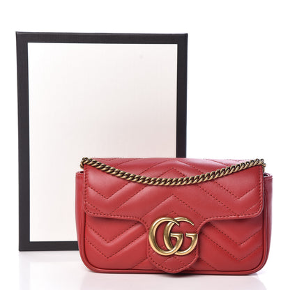 Gucci Calfskin Matelasse Super Mini GG Marmont Shoulder Bag Hibiscus Red 11 of 11
