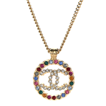 Chanel Crystal Over The Rainbow CC Pendant Necklace Gold Multicolor 4 of 7
