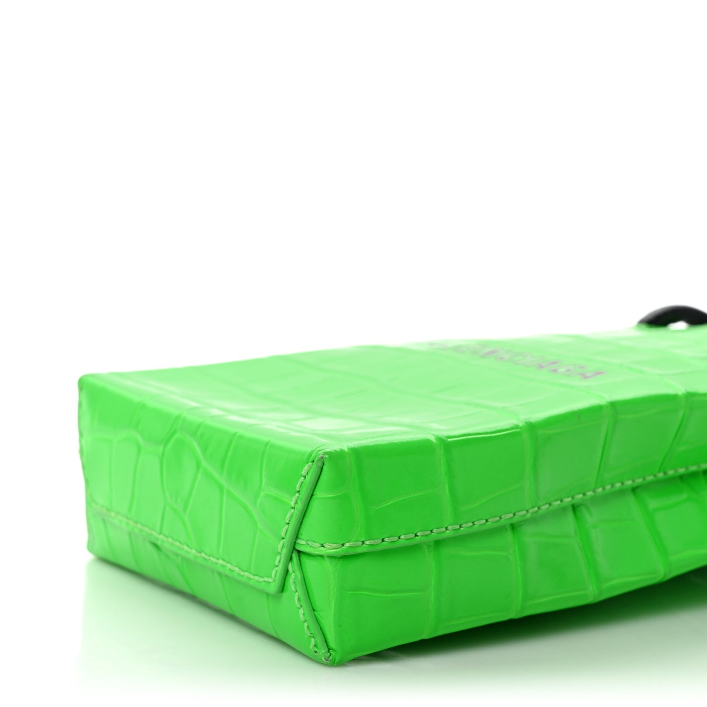 Shiny Calfskin Crocodile Embossed Logo Shopping Phone Holder Bag Fluo Green Black