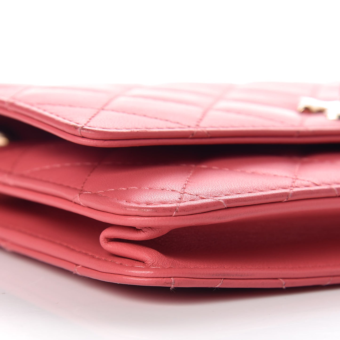 Lambskin Quilted Trendy CC Wallet On Chain WOC Bright Pink