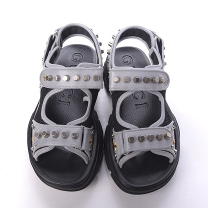 Gucci Technical Canvas Calfskin Reflective Studded Mens Aguru Sandals 8 Silver Black 6 of 10