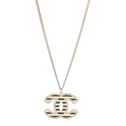 Chanel Crystal Enamel Striped CC Necklace Gold Black 1 of 5