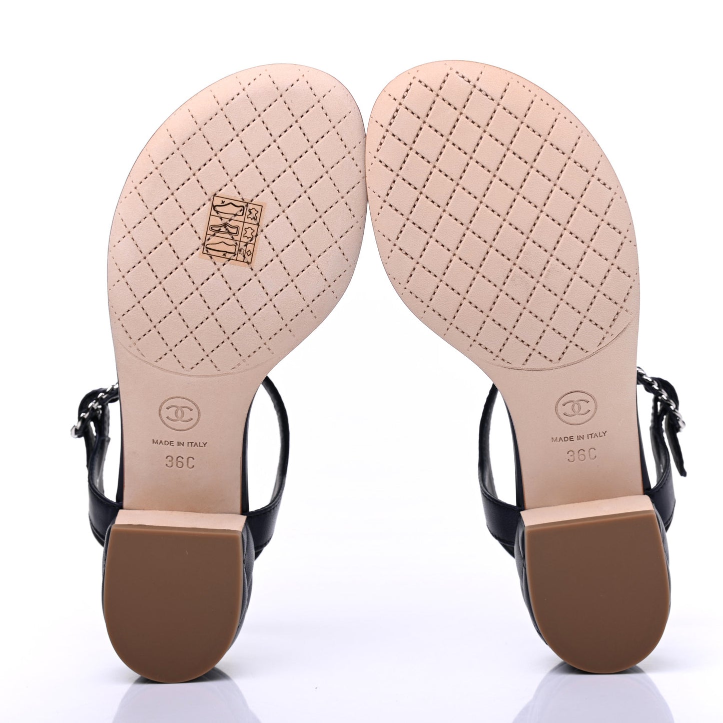Lambskin Chain CC Logo Thong Sandals 36 Navy