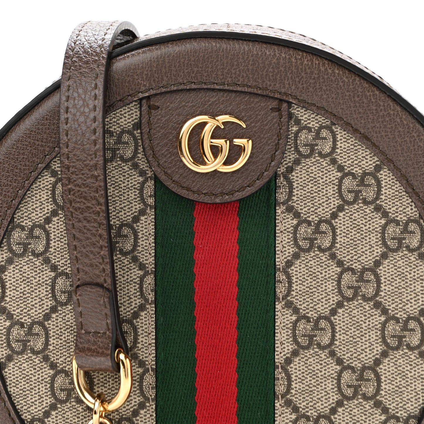 GG Supreme Monogram Web Mini Ophidia Round Shoulder Bag Brown