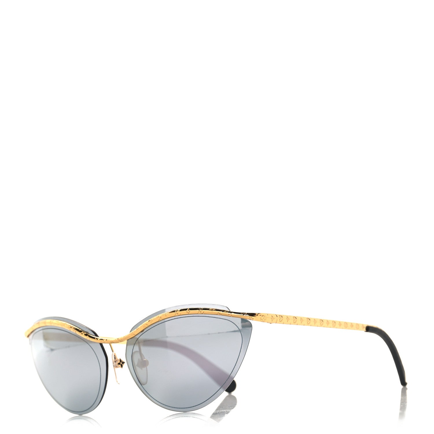 Louis Vuitton Metal LV Mirrored Cat Eye Sunglasses Z1039E Gold 1 of 7