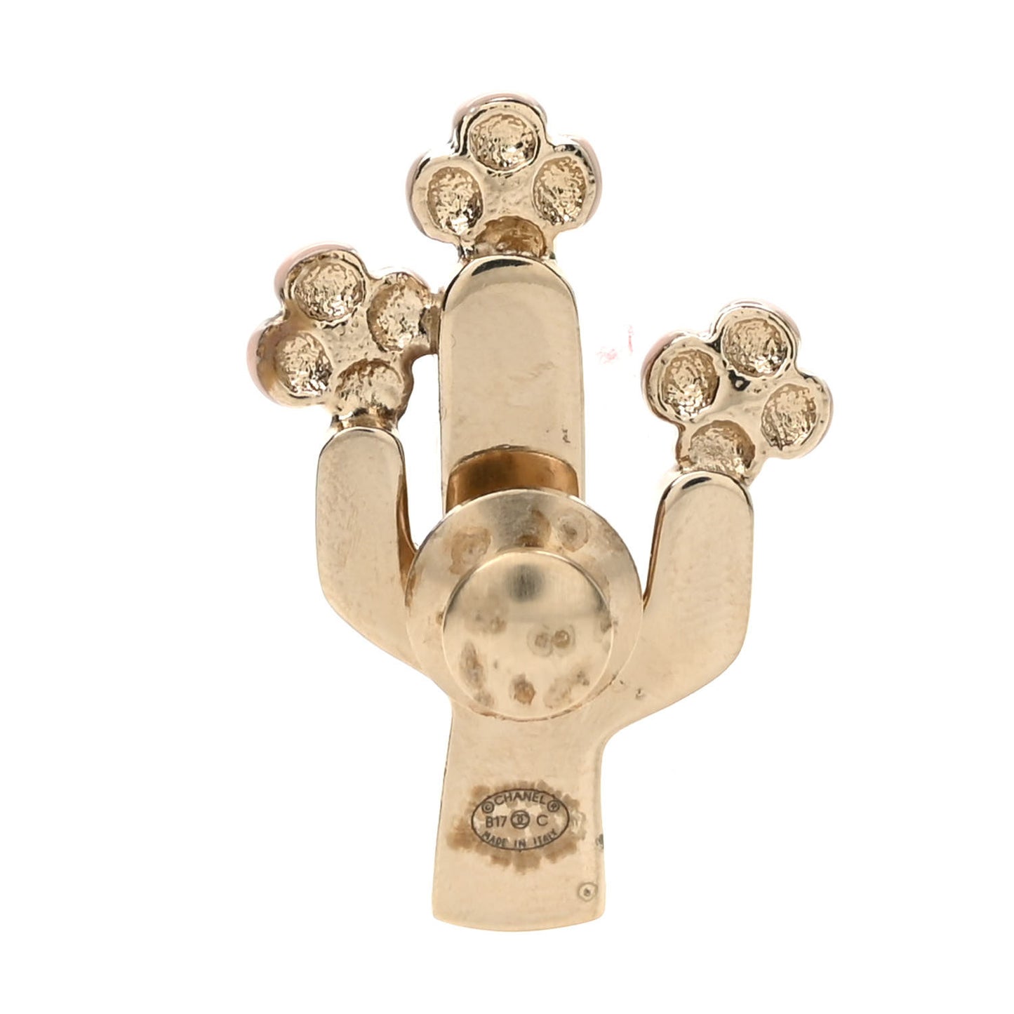 Enamel Pearl Cactus Brooch Green Gold