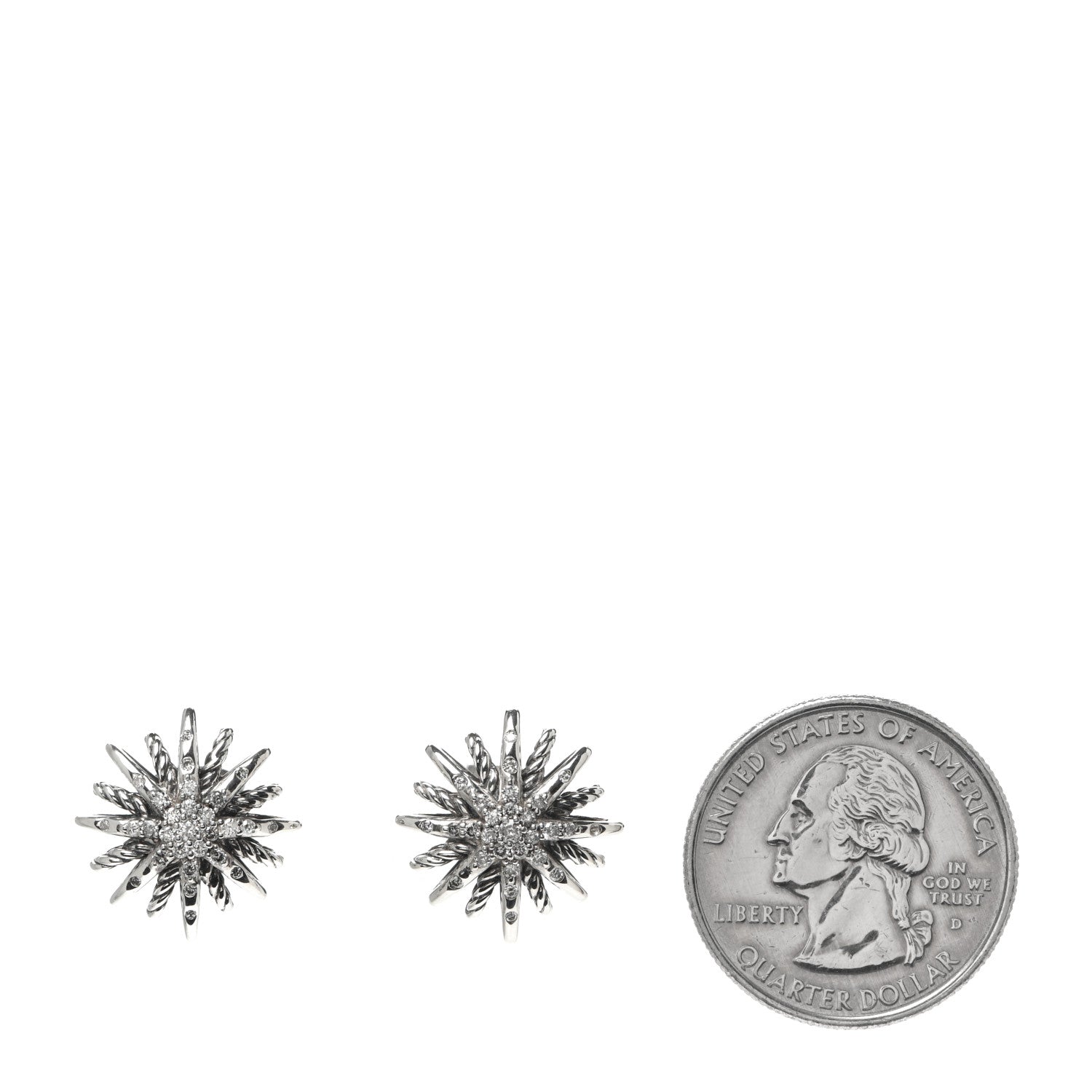 David Yurman Sterling Silver Diamond 16mm Starburst Earrings 2 of 4