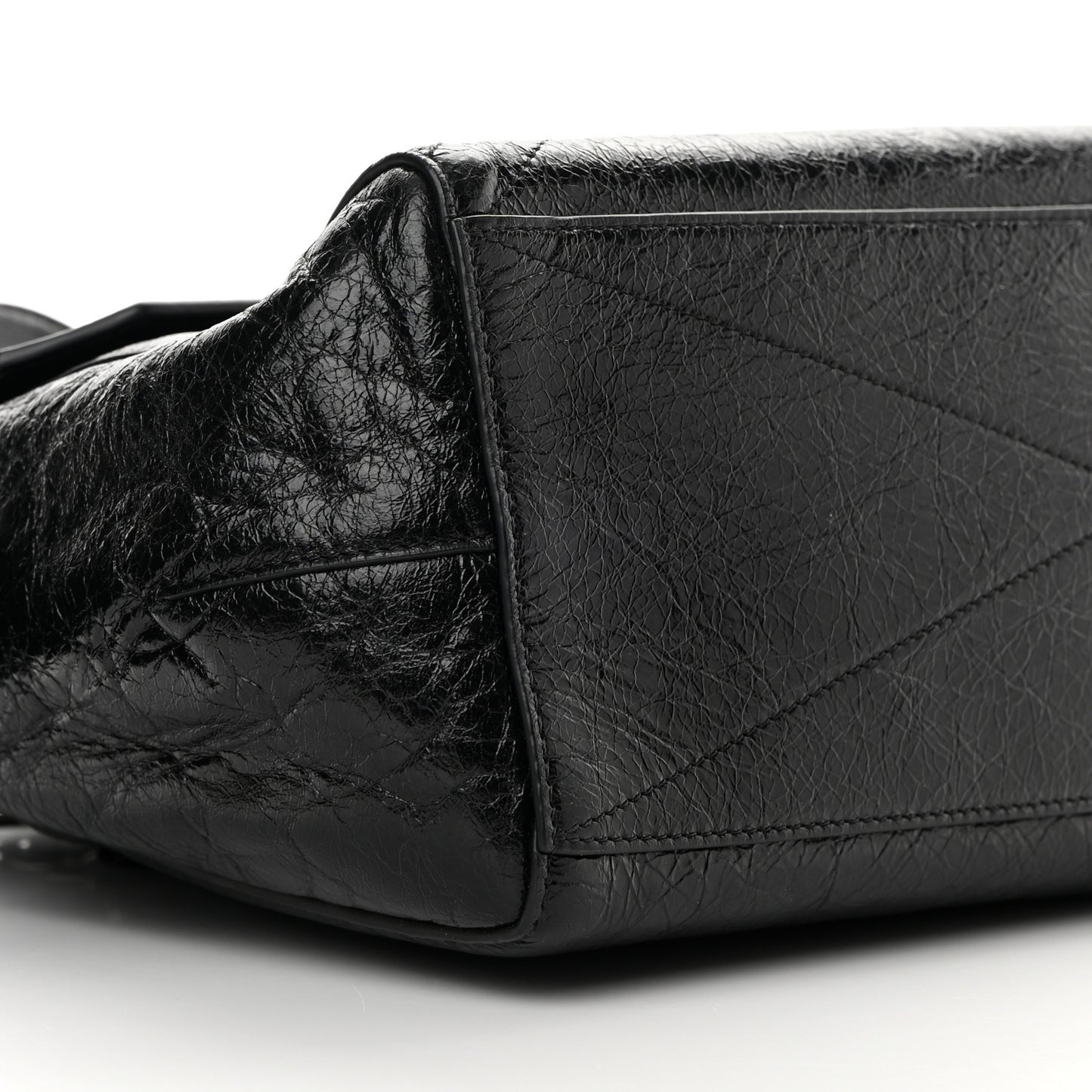 Creased Patent Calfskin Medium ID Flap Black