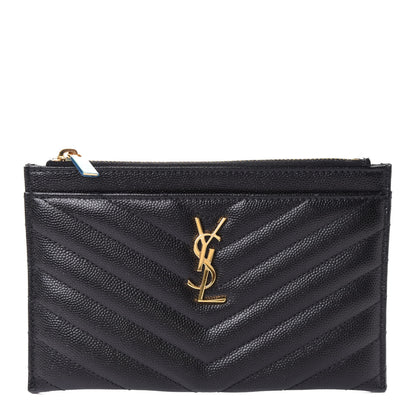 Saint Laurent Grain De Poudre Chevron Monogram Bill Pouch Black 1 of 4