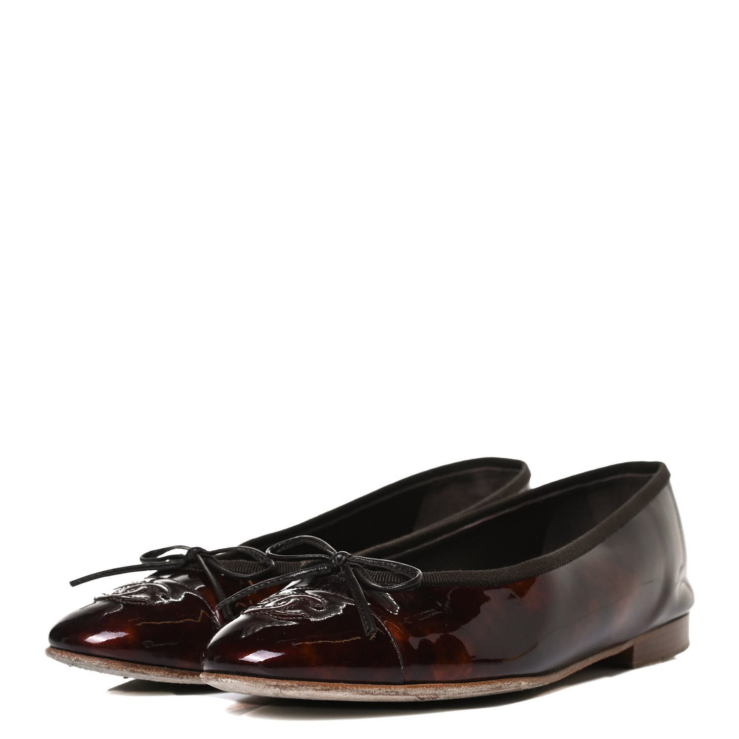 Patent Tortoise CC Cap Toe Ballerina Flats 38 Brown