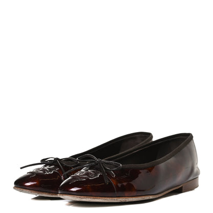 Chanel Patent Tortoise CC Cap Toe Ballerina Flats 38 Brown 3 of 12