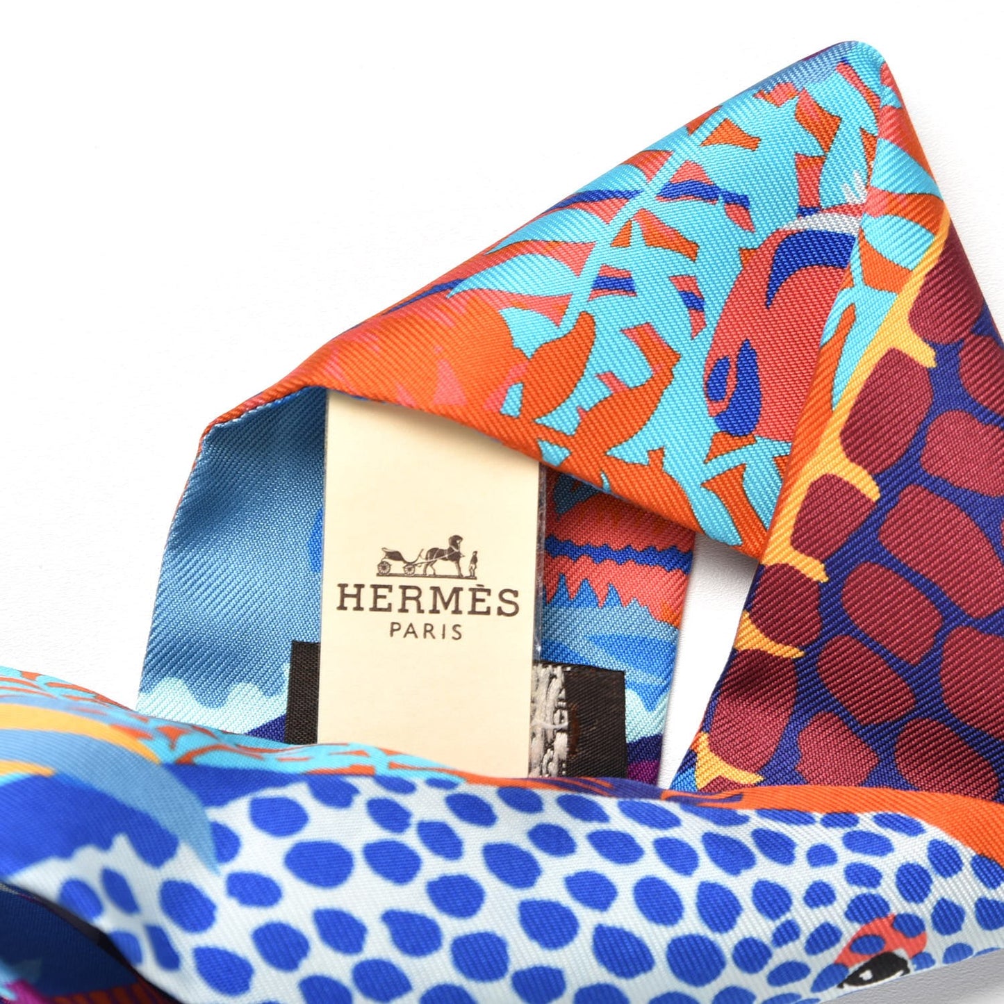 Silk Under The Waves Twilly Orange Bleu Fuchsia
