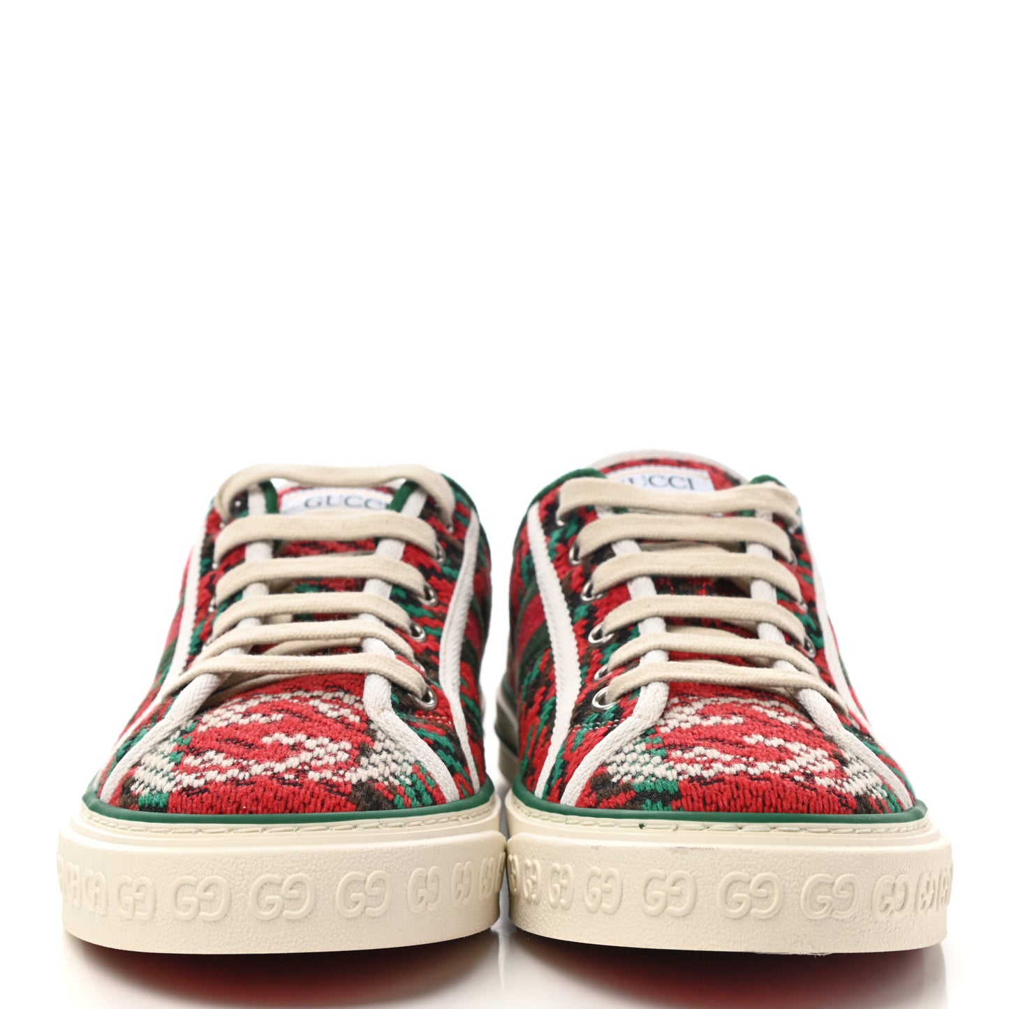 Cotton Wool Web Houndstooth Interlocking G Womens 1977 Tennis Sneakers 40 Red Green