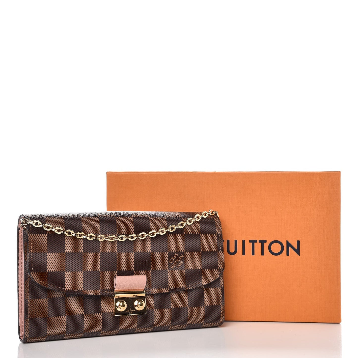 Damier Ebene Croisette Chain Wallet Rose Ballerine