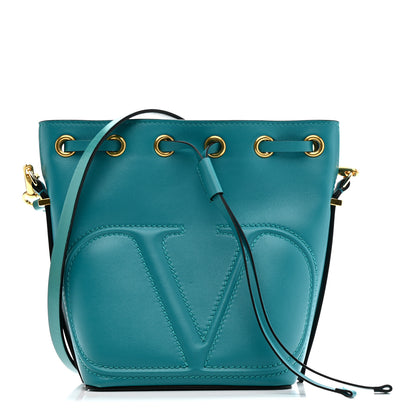 Valentino Garavani Calfskin Vlogo Bucket Bag Blue 1 of 10