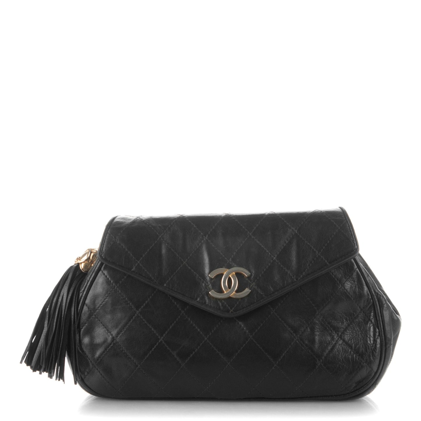 Lambskin Quilted Small Tassel Flap Black