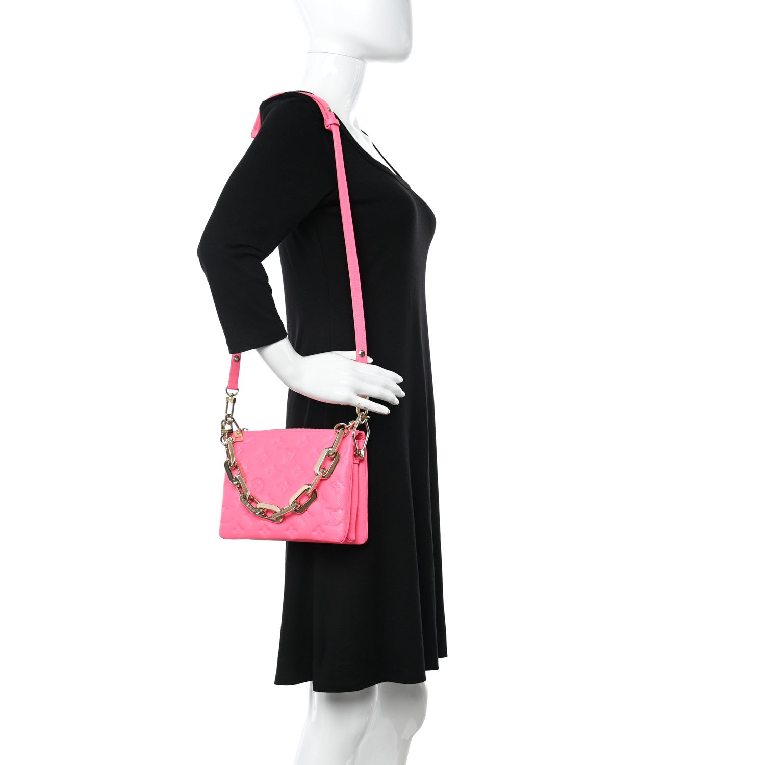 Louis Vuitton Calfskin Embossed Monogram Coussin BB Rose Fluo 2 of 12