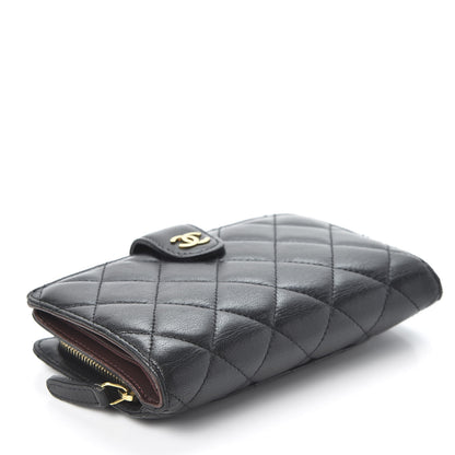 Chanel Lambskin Quilted Zipped Pocket Wallet Black 3 of 9