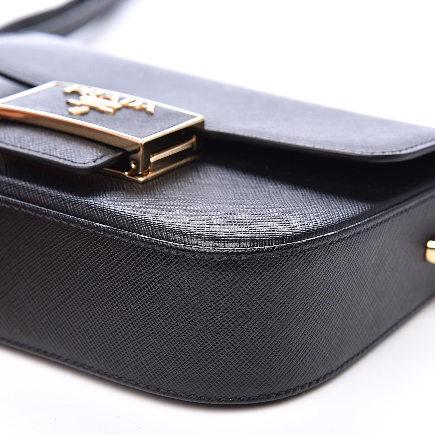 Saffiano Lux Embleme Flap Shoulder Bag Black