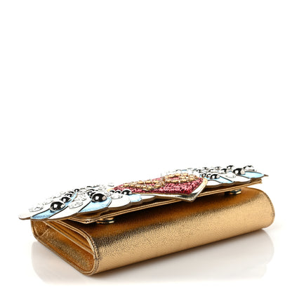 Dolce & Gabbana Metallic Calfskin Crystal Embellished DG Wing Shoulder Bag Gold Multicolor 3 of 8