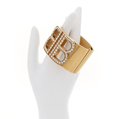 Balenciaga Metal Crystal BB Cuff Bracelet S Gold 2 of 5