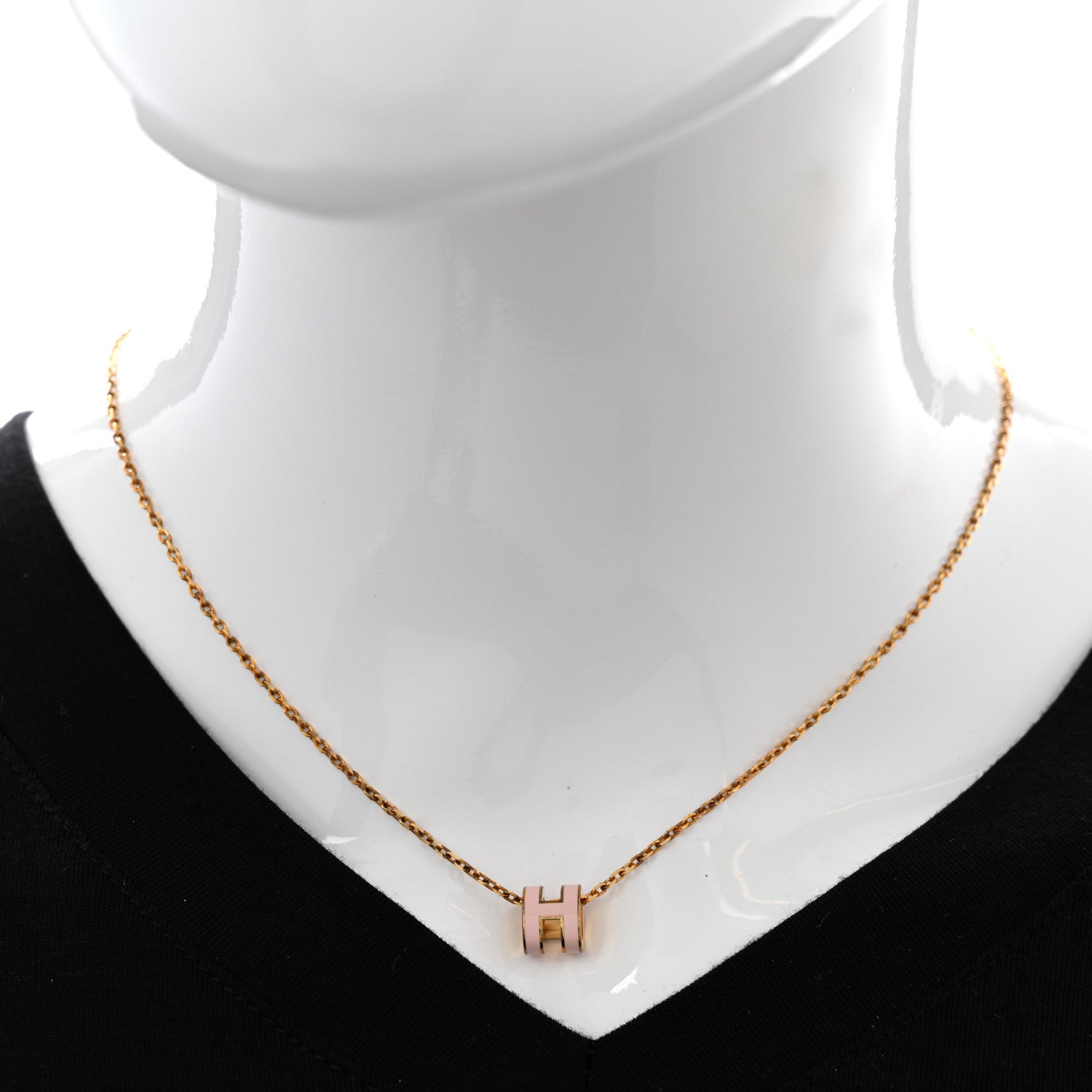 Hermes Lacquered Gold Mini Pop H Pendant Necklace Rose Dragee 2 of 9