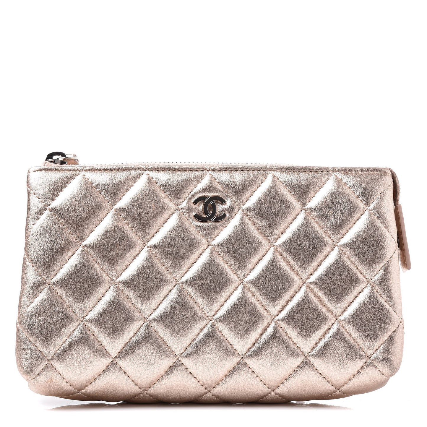 Metallic Lambskin Quilted Cosmetic Pouch Light Gold